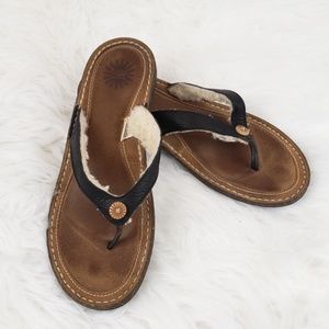 Ugg leather & sheepskin flip flops.